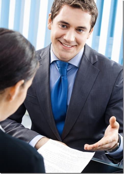 Happy businesspeople, or business man and client