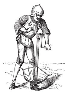 A medieval crossbowman soldier vintage engraving.