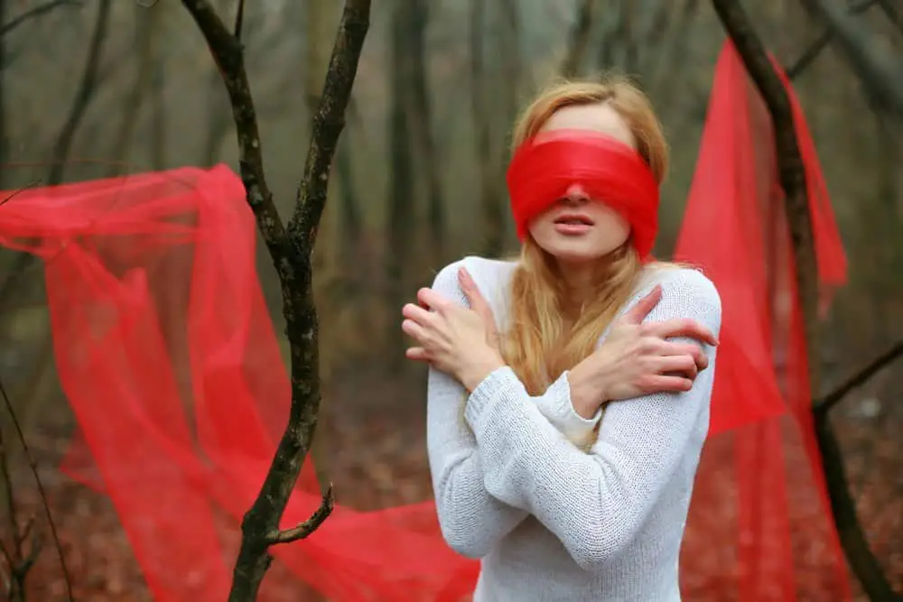 Blindfolded nice woman