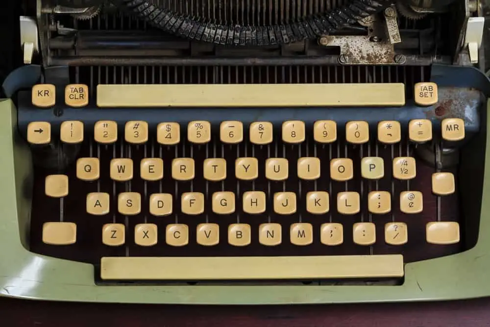 Old typewriter keys close up.