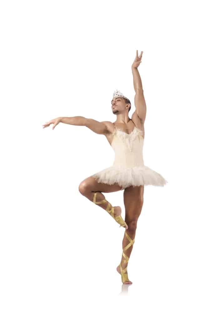 Man in ballet tutu isolated on white