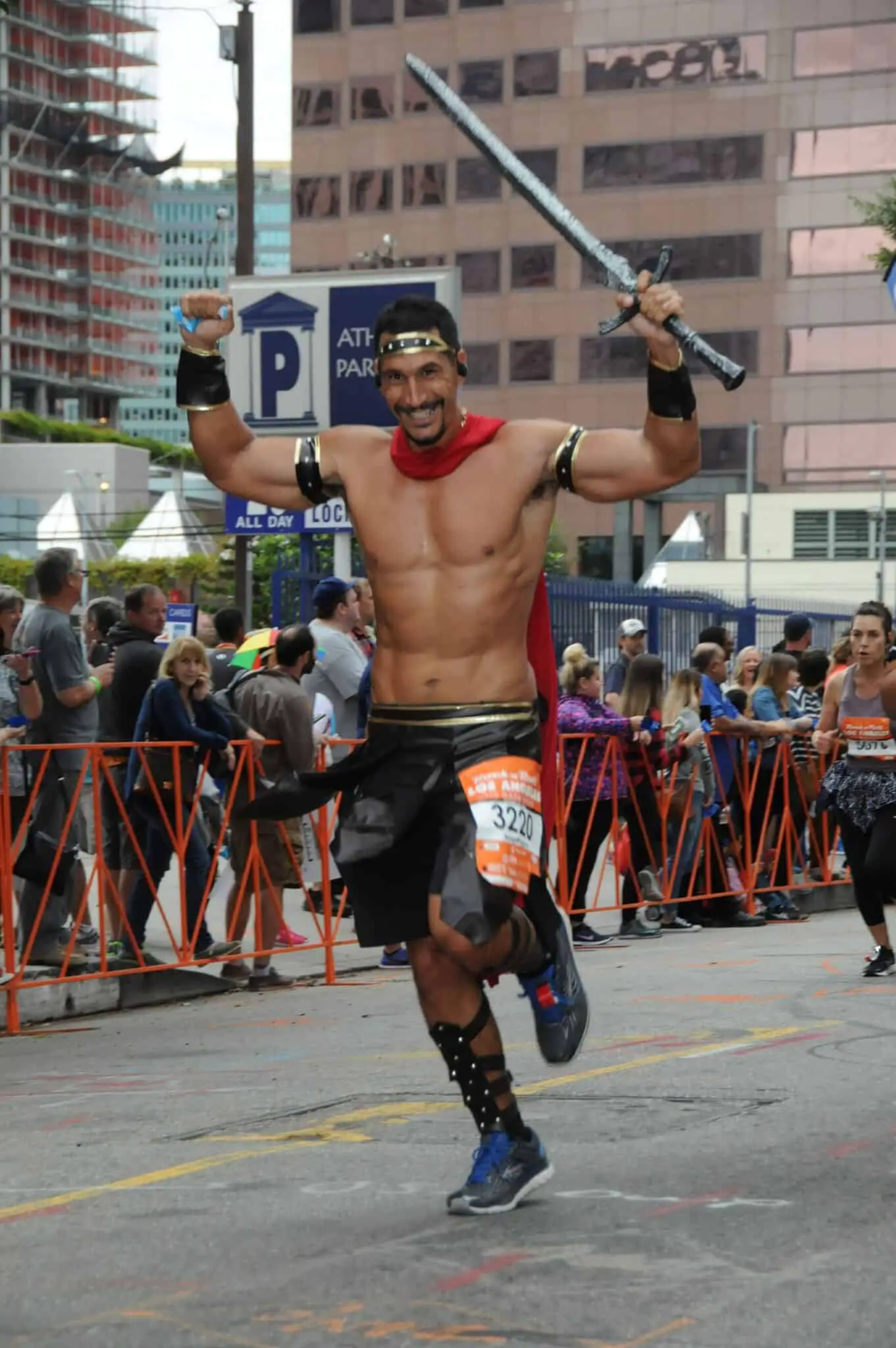 Image of John Sonmez running a marathon in a warrior costume