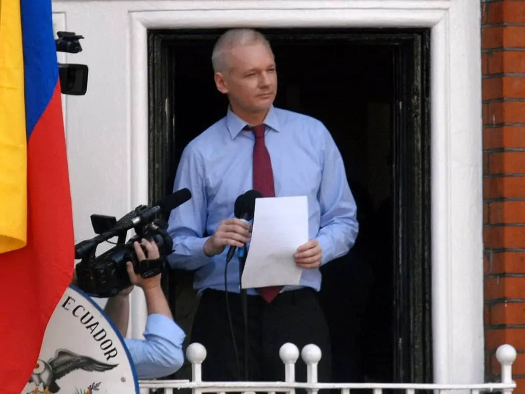 Julian Assange on the balcony of the Ecuadorian embassy in the UK