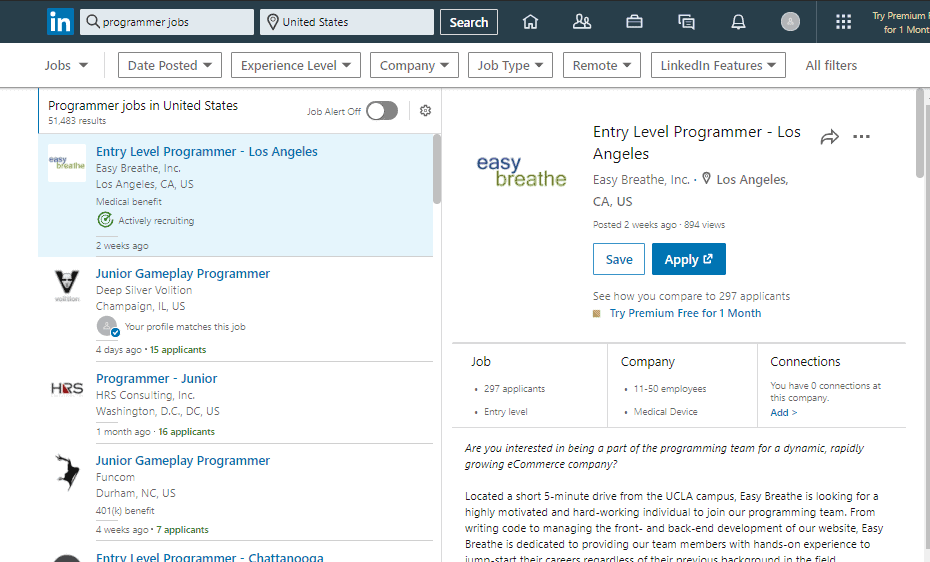 find programming job on linkedin