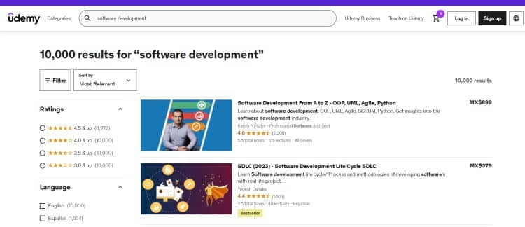 Udemy's catalog of Software Development courses