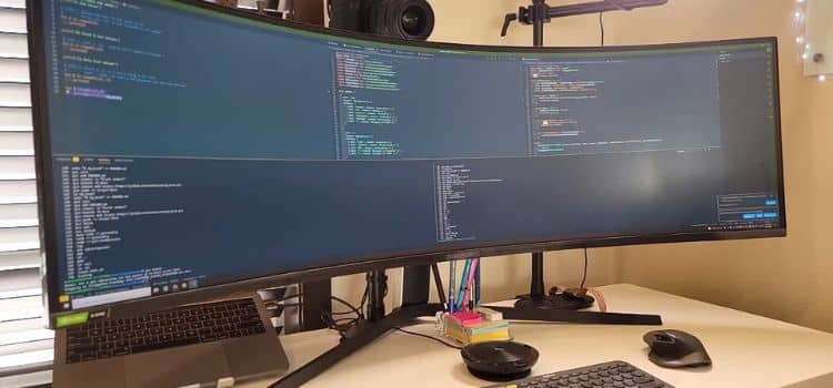 a wide curved monitor
